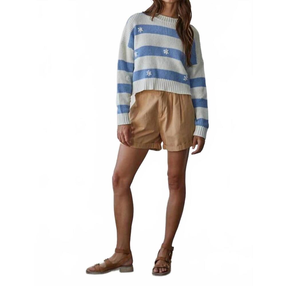 NEW BY TOGETHER simply daisy ribbed pullover sweater in blue & white striped